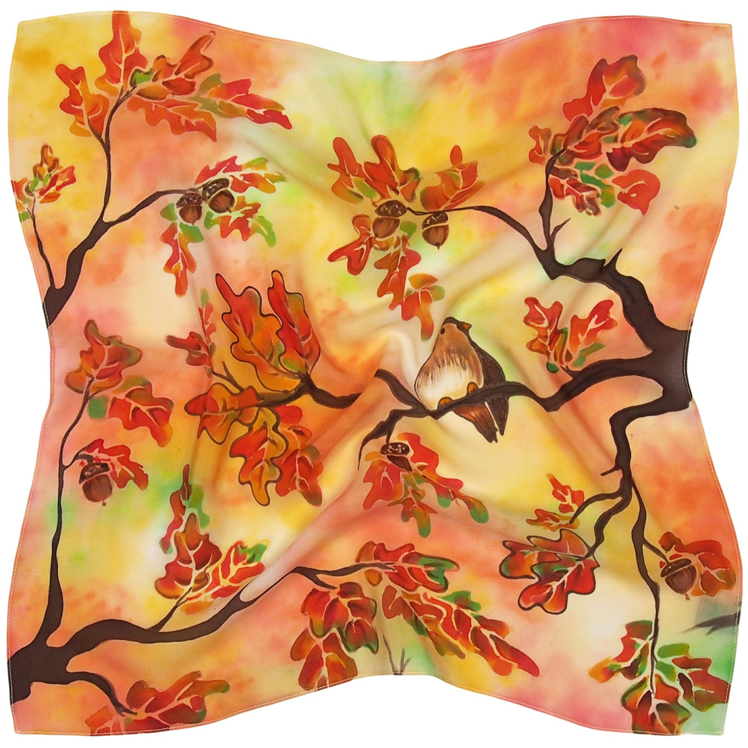 AM5-019 Jedwabna gawroszka rcznie malowana Ptak 55x55cm